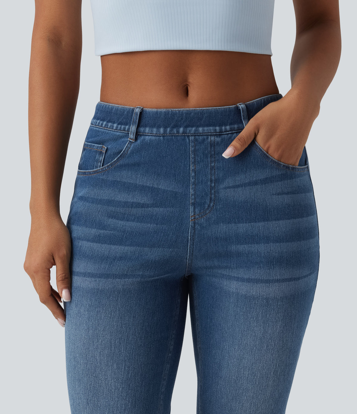 Mid Rise Casual Bootcut Jeans with Pockets — Tide Blue Denim — view 5