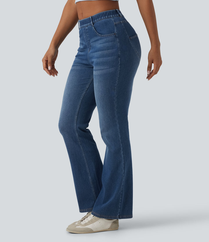 Mid Rise Casual Bootcut Jeans with Pockets — Tide Blue Denim — view 1