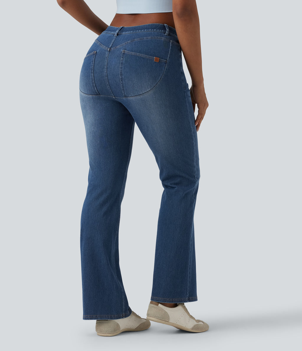Mid Rise Casual Bootcut Jeans with Pockets — Tide Blue Denim — view 2