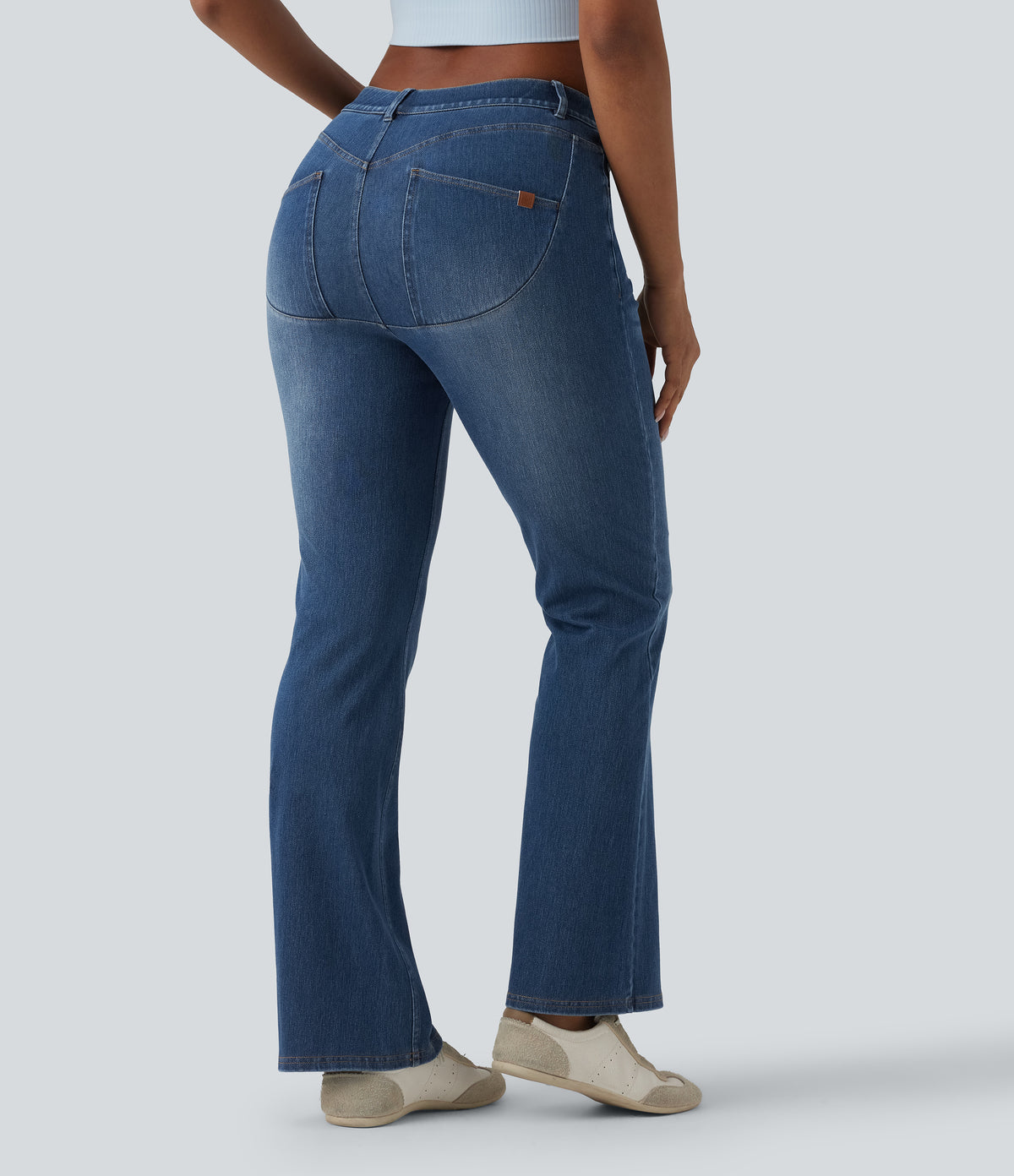 Mid Rise Casual Bootcut Jeans with Pockets — Tide Blue Denim — view 2