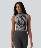 OneForm Seamless Flow Mock Neck Color Block Yoga Tank Top — Grey — view 3