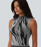 OneForm Seamless Flow Mock Neck Color Block Yoga Tank Top — Grey — view 1