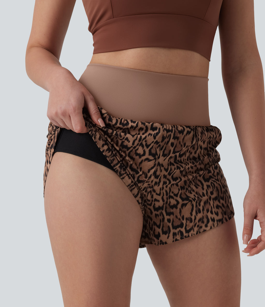 High Waisted 2-in-1 Leopard Print Running Shorts 3'' with Pocket — Classic Leopard — view 5
