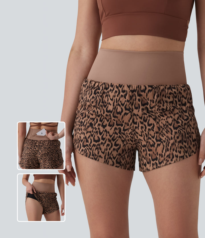 High Waisted 2-in-1 Leopard Print Running Shorts 3'' with Pocket — Classic Leopard — view 1