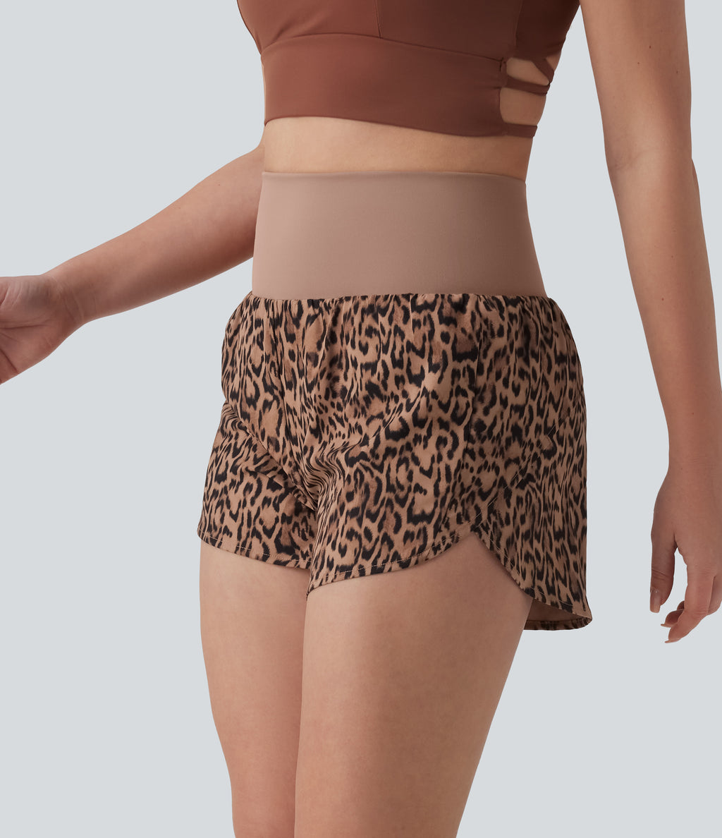 High Waisted 2-in-1 Leopard Print Running Shorts 3'' with Pocket — Classic Leopard — view 3