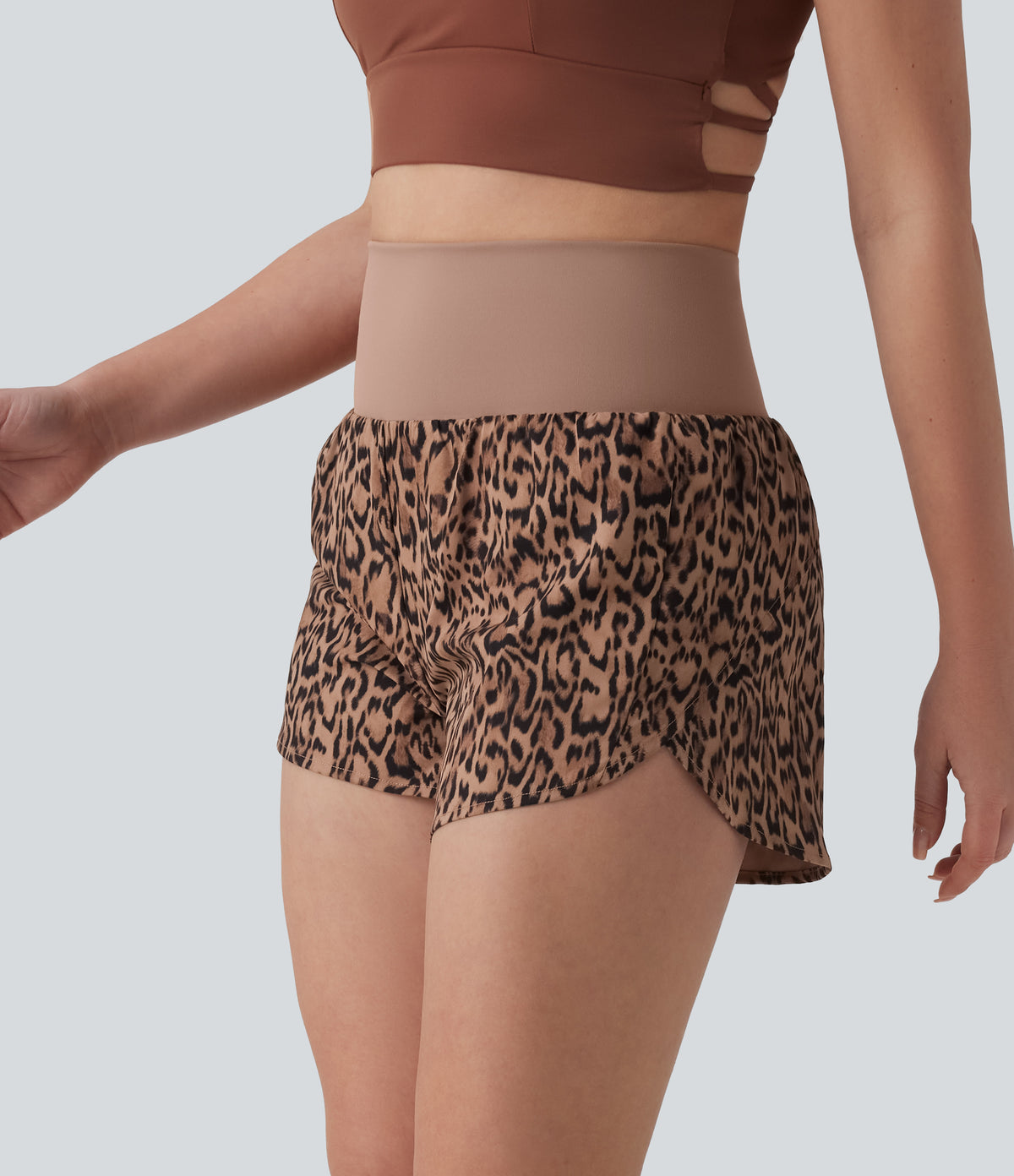 High Waisted 2-in-1 Leopard Print Running Shorts 3'' with Pocket — Classic Leopard — view 3