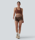 High Waisted 2-in-1 Leopard Print Running Shorts 3'' with Pocket — Classic Leopard — view 6