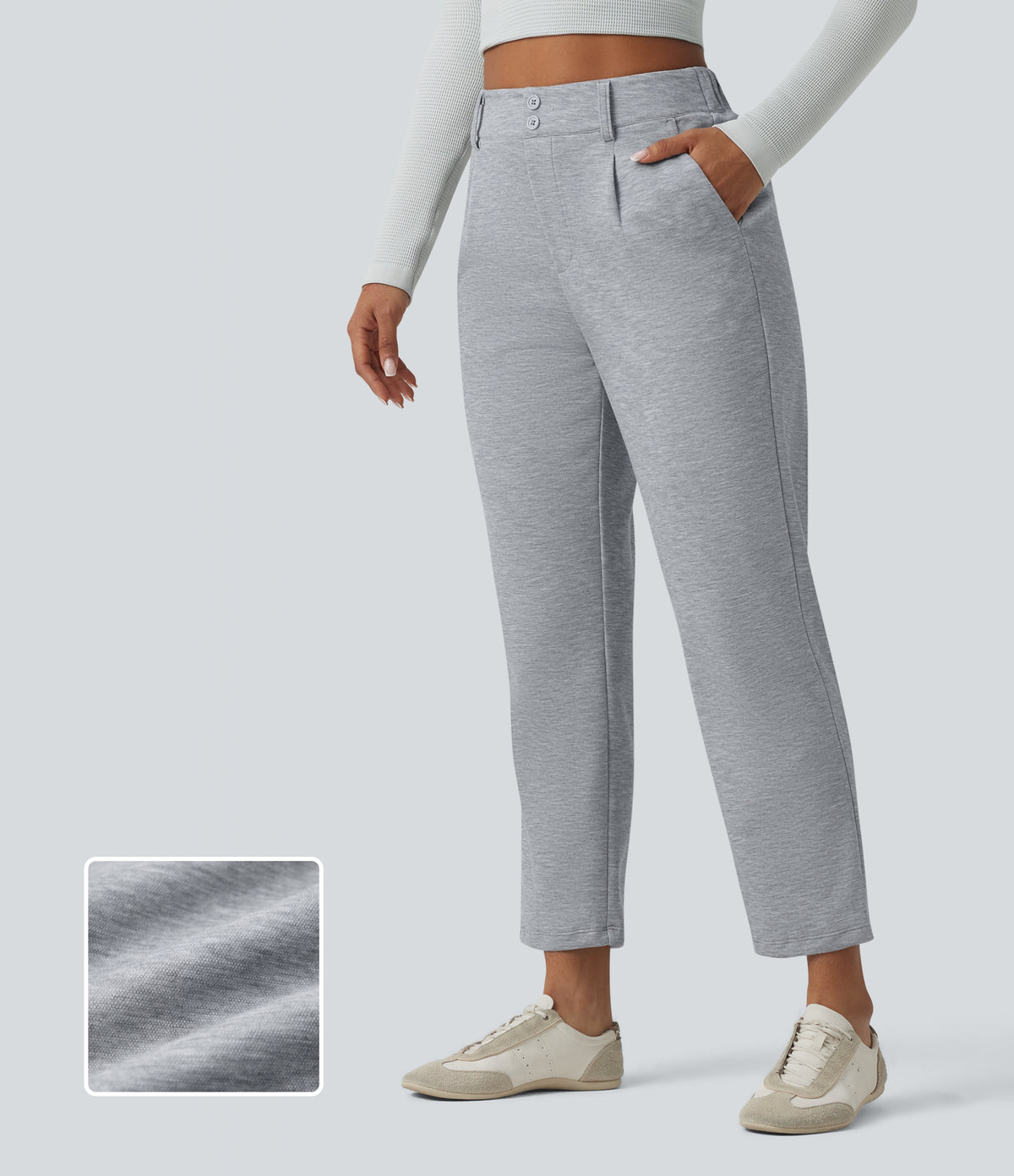 SpacerTek High Waisted Casual Tapered Trousers with Pockets — Grey Space — view 1