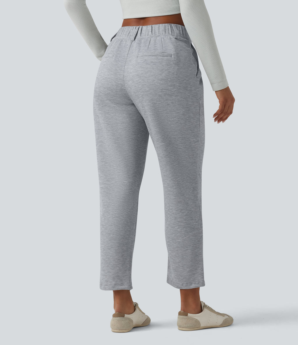 SpacerTek High Waisted Casual Tapered Trousers with Pockets — Grey Space — view 2