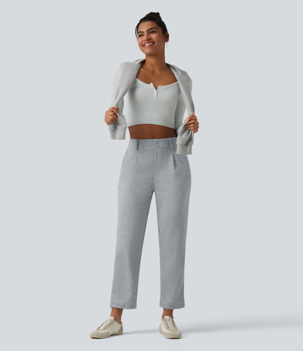 SpacerTek High Waisted Casual Tapered Trousers with Pockets — Grey Space — view 6