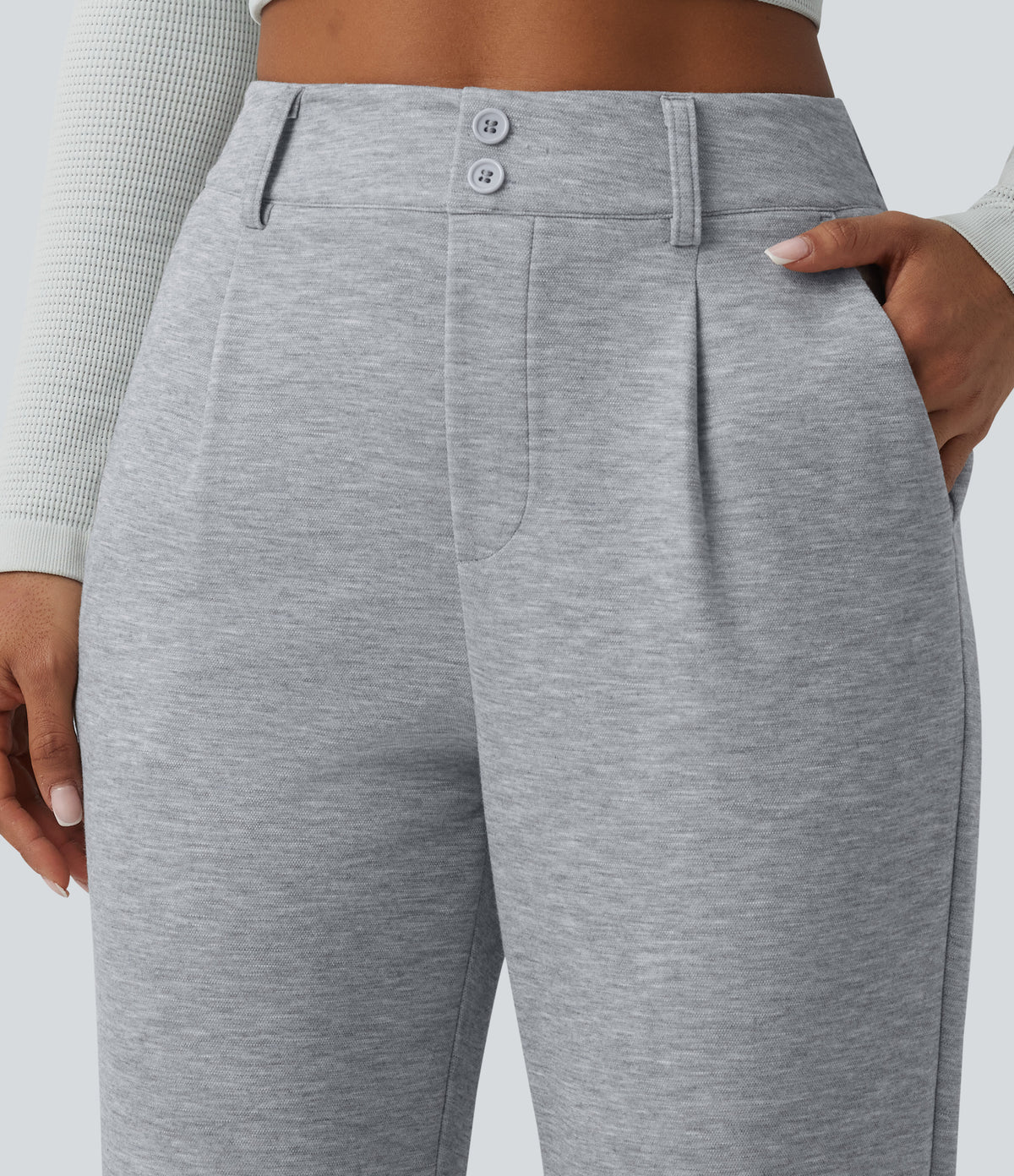 SpacerTek High Waisted Casual Tapered Trousers with Pockets — Grey Space — view 4