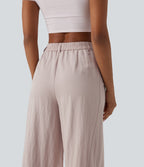 High Waisted Cropped Casual Baggy Trousers with Pockets — Mushroom — view 5