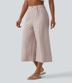 High Waisted Cropped Casual Baggy Trousers with Pockets — Mushroom — view 3