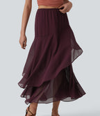 High Waisted Ruffle Layered Midi Casual Skirt — Sandalwood Grape Purple — view 1