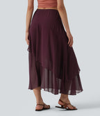 High Waisted Ruffle Layered Midi Casual Skirt — Sandalwood Grape Purple — view 2