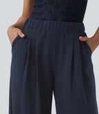 Mid Rise Wide Leg Casual Sweatpants with Pockets — Black Iris — view 4