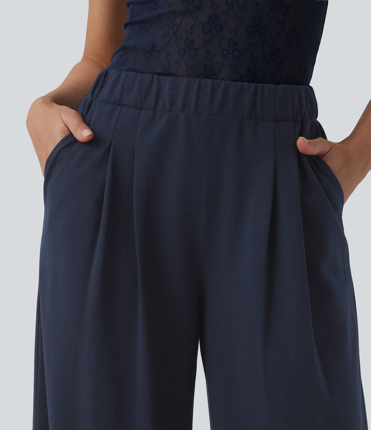 Mid Rise Wide Leg Casual Sweatpants with Pockets — Black Iris — view 4