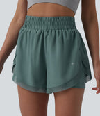 High Waisted Contrast Mesh 2-in-1 Running Shorts with Pockets — Sea Pine — view 5