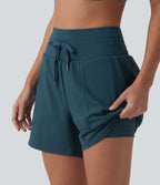 Airy High Waisted Drawstring 2-in-1 InstantCool Running Shorts with Pockets — Reflecting Pond — view 5
