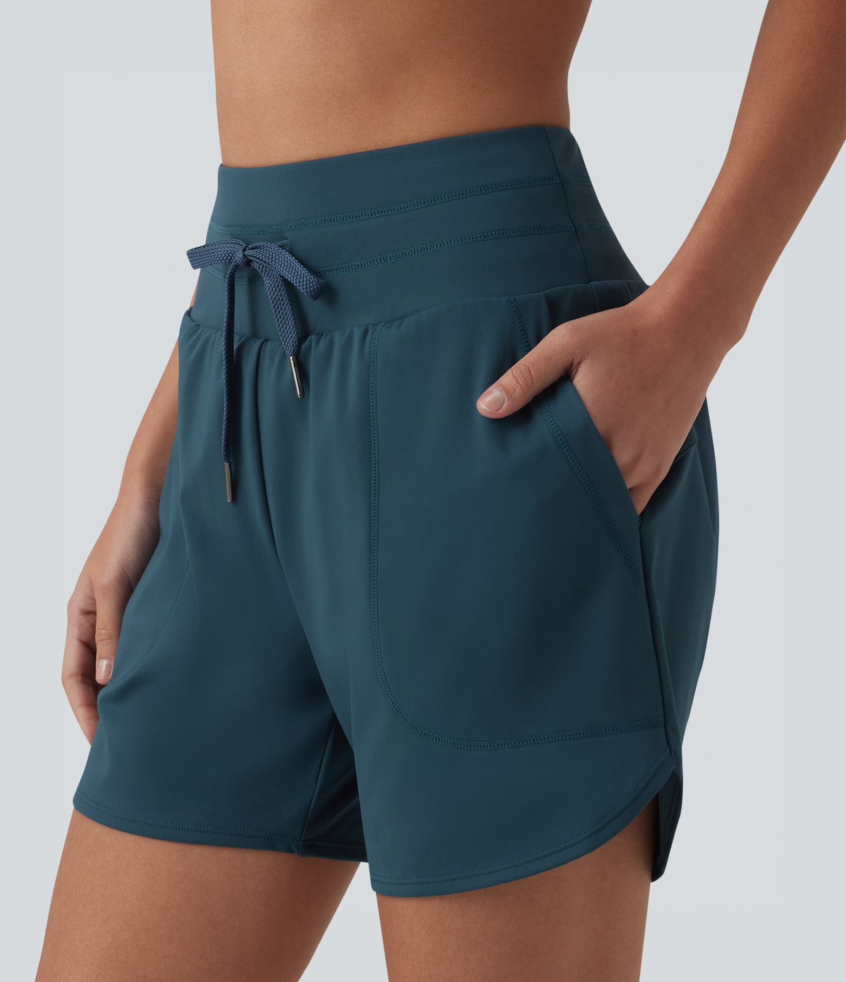 Airy High Waisted Drawstring 2-in-1 InstantCool Running Shorts with Pockets — Reflecting Pond — view 1
