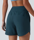 Airy High Waisted Drawstring 2-in-1 InstantCool Running Shorts with Pockets — Reflecting Pond — view 6