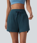 Airy High Waisted Drawstring 2-in-1 InstantCool Running Shorts with Pockets — Reflecting Pond — view 3