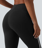 High Waisted Drawstring Tummy Control Color Block Stripe 7/8 Yoga Leggings with Pockets — Black — view 5