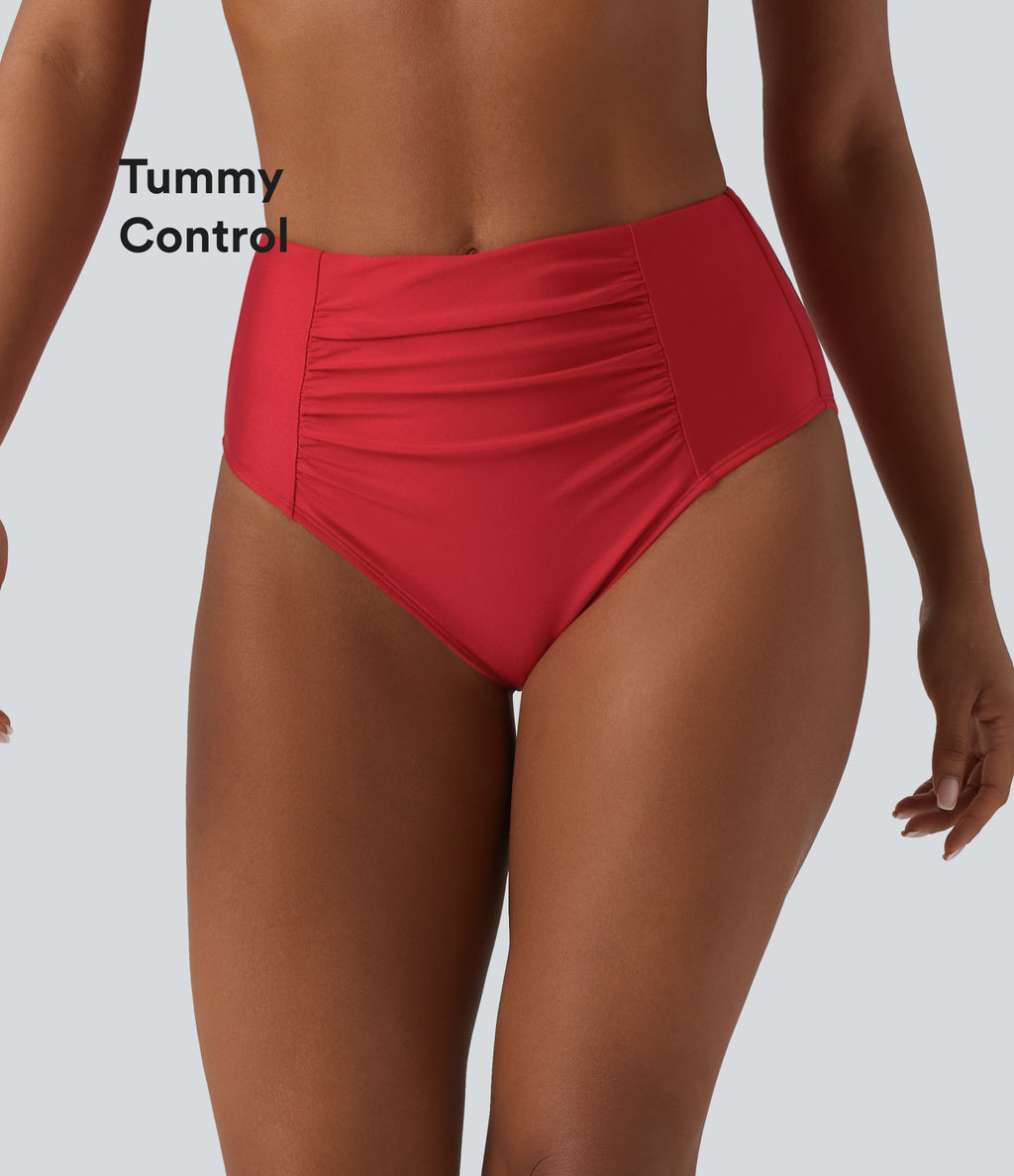 High Waisted Tummy Control Ruched Bikini Bottom Swimsuit — Adrenaline Rush — view 1