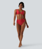 High Waisted Tummy Control Ruched Bikini Bottom Swimsuit — Adrenaline Rush — view 4