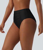 High Waisted Tummy Control Ruched Bikini Bottom Swimsuit — Black — additional view