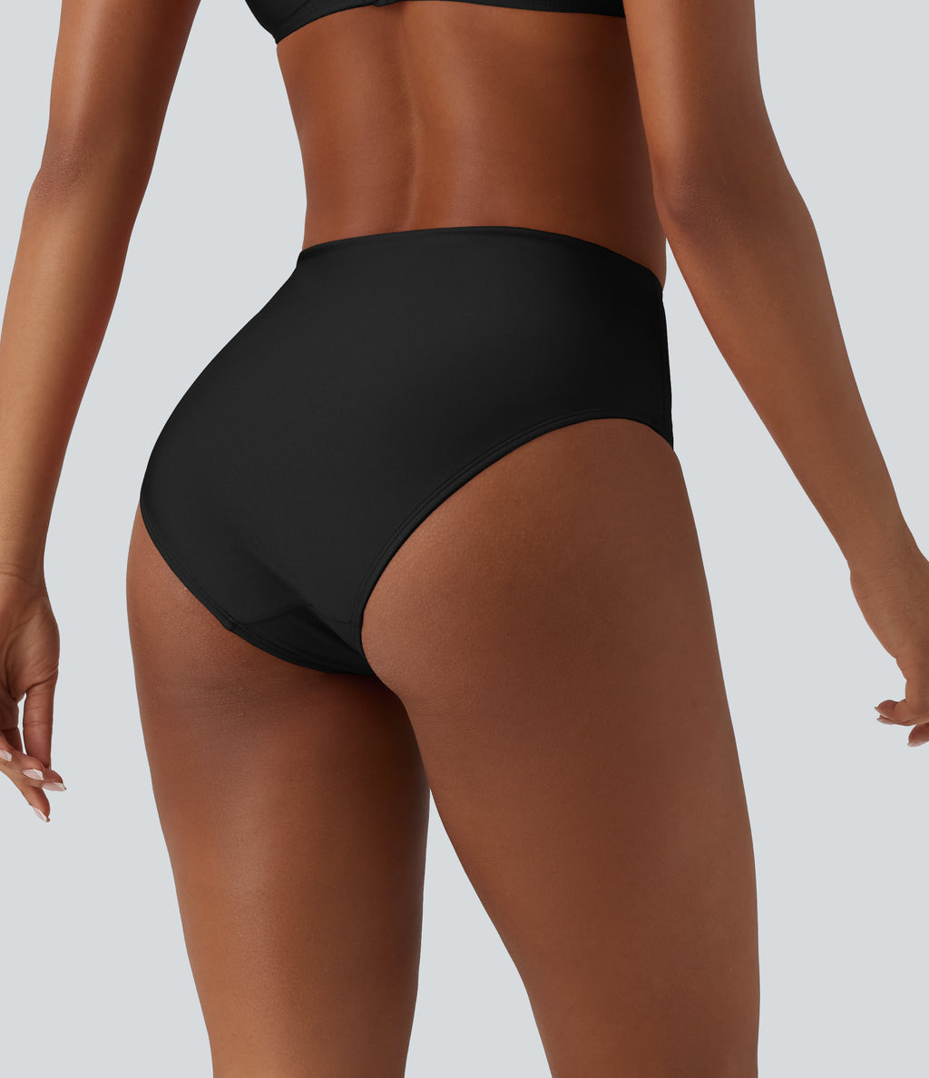 High Waisted Tummy Control Ruched Bikini Bottom Swimsuit — Black — additional view