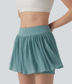 Mid Rise Contrast Mesh 2-in-1 Mini Tennis Skirt with Pocket — Morning Dew Green — view 7