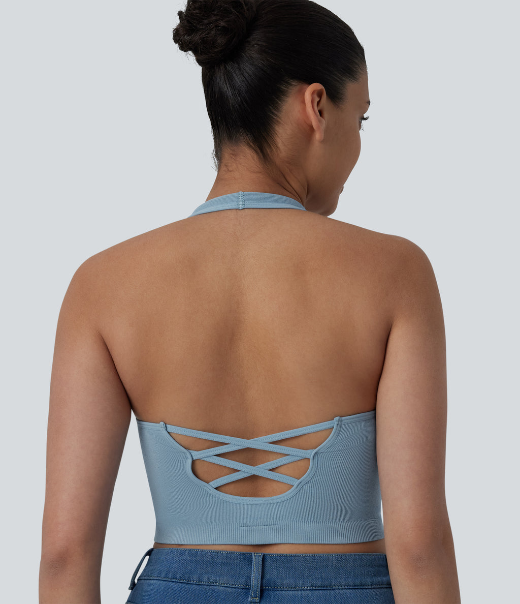 OneForm Seamless Flow Halter Cropped Casual Tank Top — Cloudless Sky — view 1