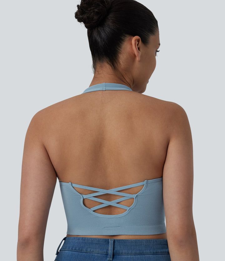 OneForm Seamless Flow Halter Cropped Casual Tank Top — Cloudless Sky — view 1
