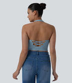 OneForm Seamless Flow Halter Cropped Casual Tank Top — Cloudless Sky — view 4