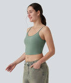 U Neck Built-in Bra Cropped Casual Tank Top — Hedge Green — view 3