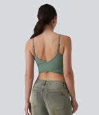 U Neck Built-in Bra Cropped Casual Tank Top — Hedge Green — view 4