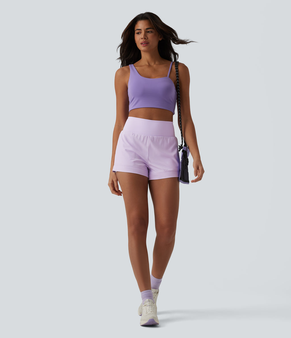 High Waisted Quick Dry Workout Shorts 3'' with Pockets — Leisurely Lavender — view 7