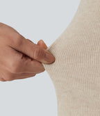 Ribbed Flounce Long Sleeve Work Top — Oatstone Beige — view 7