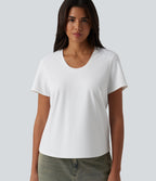 U Neck Short Sleeve Casual T-Shirt — White — view 4