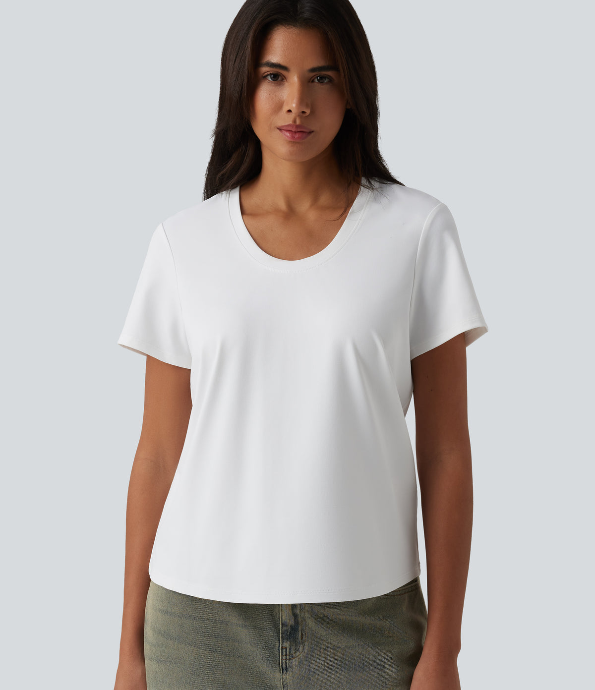 U Neck Short Sleeve Casual T-Shirt — White — view 4