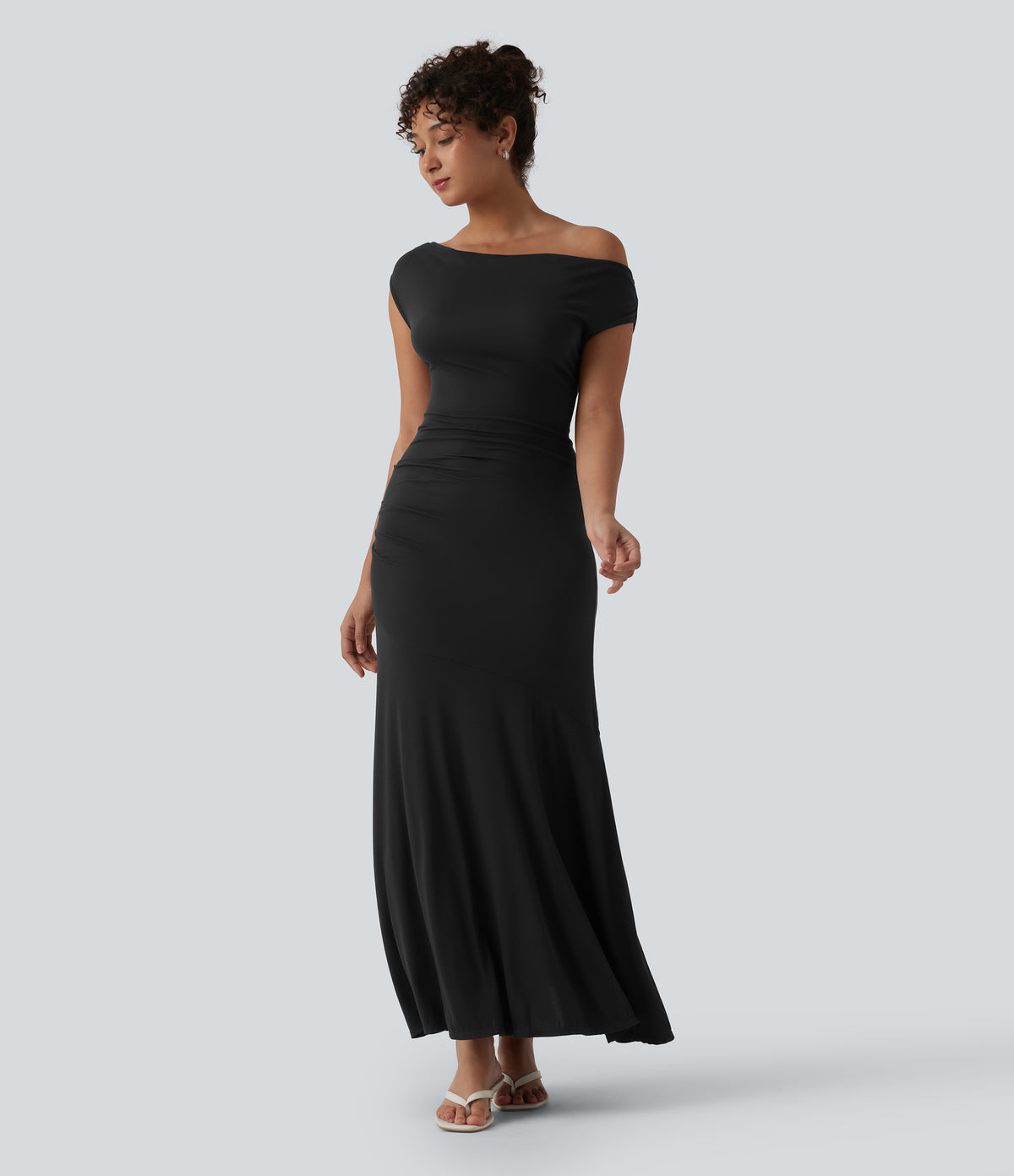 Ribbed Cowl Neck Sleeveless Maxi Casual Dress — Black — view 4