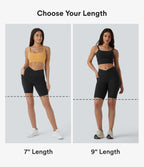 High Waisted Crossover Yoga Biker Shorts 9'' with Pockets — Black — view 2