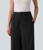 High Waisted Straight Leg Work Linen-Feel Trousers with Pockets — Black — view 4