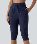 High Waisted Drawstring Ruched Tapered Pedal Pusher Quick Dry InstantCool Dance Joggers with Pockets-UPF40+ — Peacoat — view 4