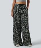 Low Rise Drawsting Wide Leg Leopard Print Casual Trousers with Pockets — Urban Leopard — view 6