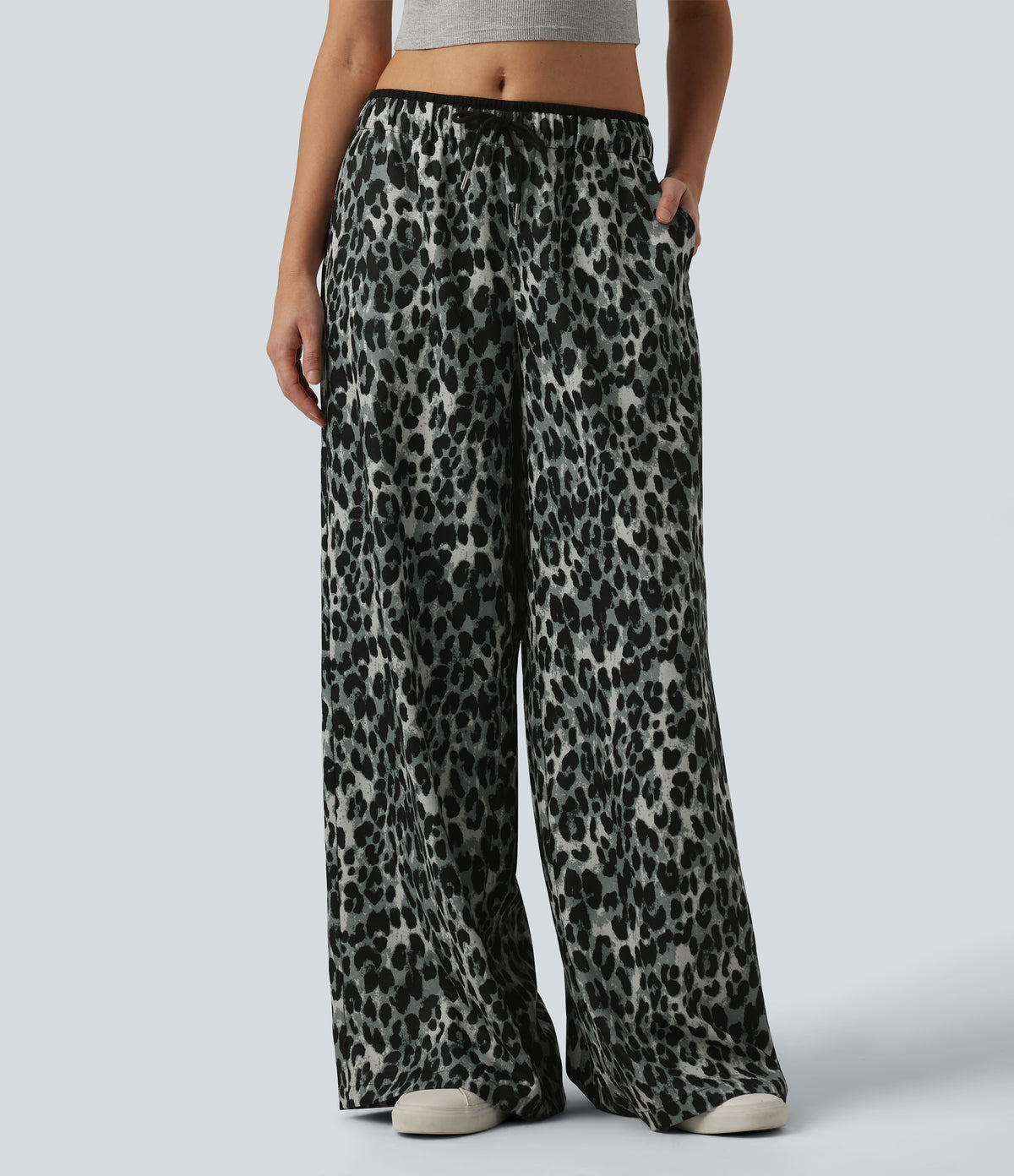 Low Rise Drawsting Wide Leg Leopard Print Casual Trousers with Pockets — Urban Leopard — view 6
