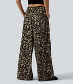 Low Rise Drawsting Wide Leg Leopard Print Casual Trousers with Pockets — Black Coffee Leopard Print — view 2