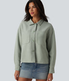 Long Sleeve Casual Jacket with Pockets — Laurel Green — view 5