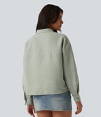 Long Sleeve Casual Jacket with Pockets — Laurel Green — view 2